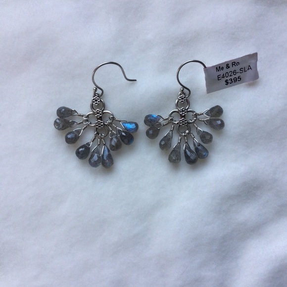 Me & Ro Labradorite Sterling Silver Short Flower Earrings Retired New With Tags - Picture 3 of 5